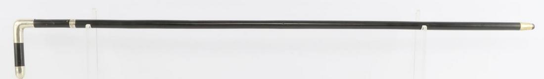 ANTIQUE SWORD DAGGER CANE WALKING STICK: Quarterfoil blade with grip measures 16 1/2 inches. Features an ebonized wood and metal shaft, has an overall length of 35 inches, and a very good brass ferrule tip.