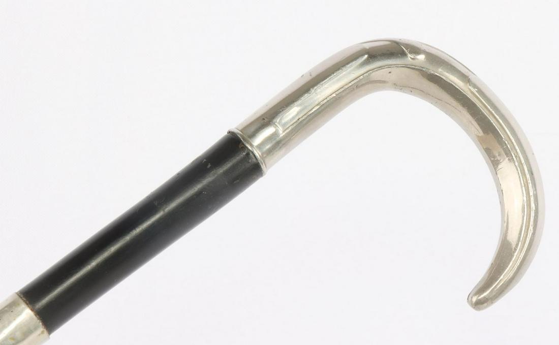 ANTIQUE BLACK JACK SELF DEFENSE CANE WALKING STICK: Cane has black jack like inside metal and wood shaft and measures 21 inches with grip. Cane has an overall length of 35 inches and is in very good original condition.
