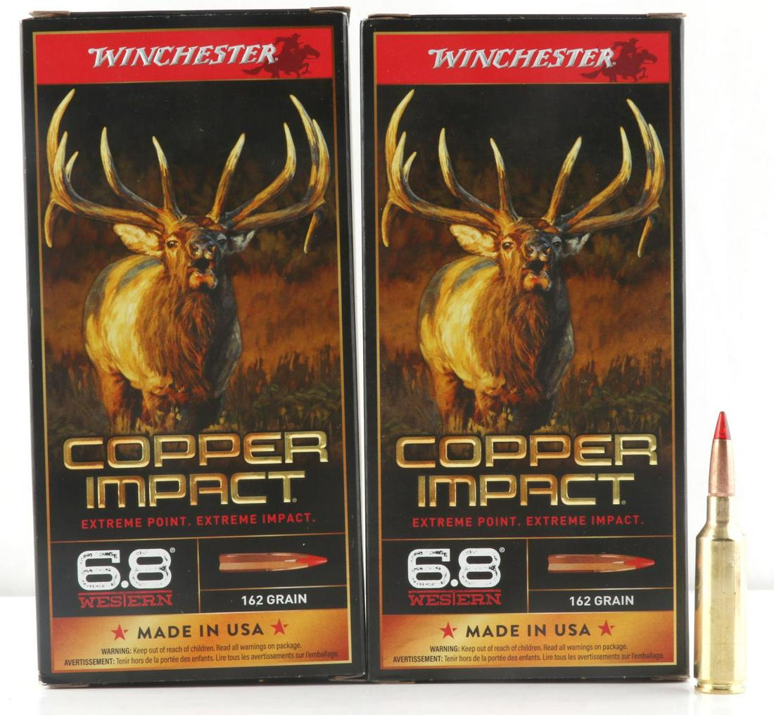 40 ROUNDS WINCHESTER 6.8 COPPER IMPACT AMMUNITION: 6.8 Western big game ammo in two 20 round boxes 162 grain.