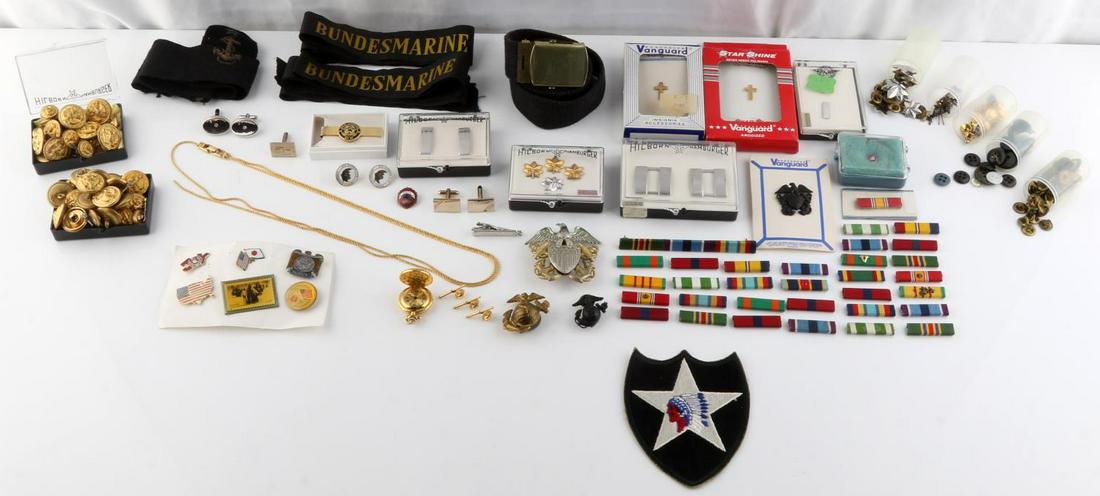 LARGE LOT OF MILITARY INSIGNIA BADGES PINS & MORE: As photographed, insignia, cap badges and tallies, many new in box