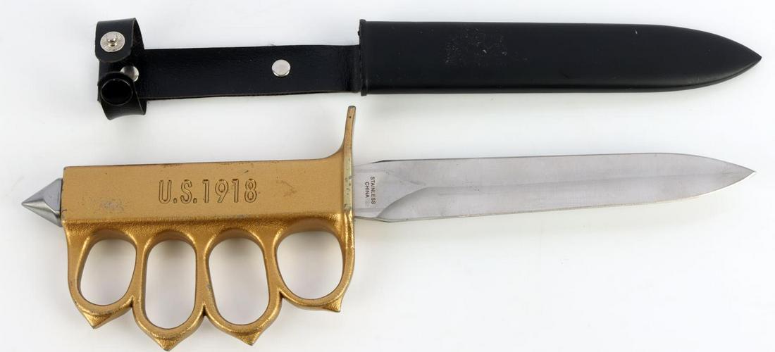 WWI US MODEL 1918 KNUCKLE DUSTER KNIFE: Modern reproduction. Measures 11 3/4 inches.