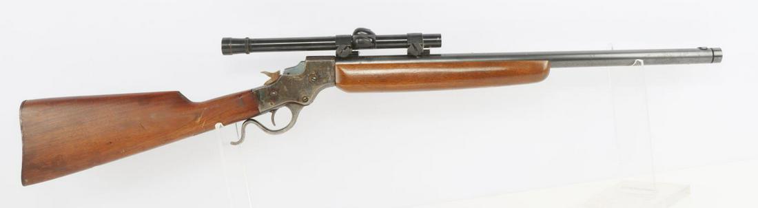 STEVENS FALLING BLOCK .22 LR SCOPED RIFLE: Bore is bright and clear with distinct rifling. Action is smooth and functions without issue. Weaver detachable scope present. Good finish present on metal and on wood stock. FFL required for transfer