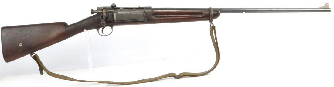 US SPRINGFIELD JORGENSEN 30-40 KRAG BOLT RIFLE: Barrel is bright and clear with distinct rifling. Action is smooth and functions without issue. After market sight from early 1900's present. Good finish on barrel, receiver, and stock. Deer design on