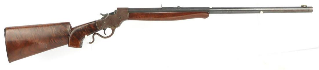 J STEVENS FALLING BLOCK .25 RIMFIRE RIFLE: Barrel measures 25 7/8 inches long and features a bright and clear bore with distinct rifling. Falling action is smooth, as is trigger. Finish in good condition. FFL or C&R required for transfer. No i