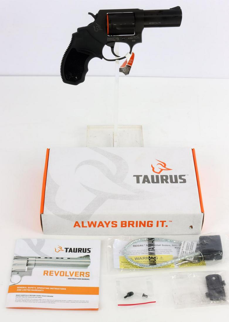 TAURUS ARMS 605 DOUBLE ACTION .357 MAG REVOLVER: Brand new in box with owner's manual. FFL required for transfer. No international shipping. Know your state's firearm laws prior to bidding. Caliber: .357 Mag Serial #: ADN076435 This lot has a reserv