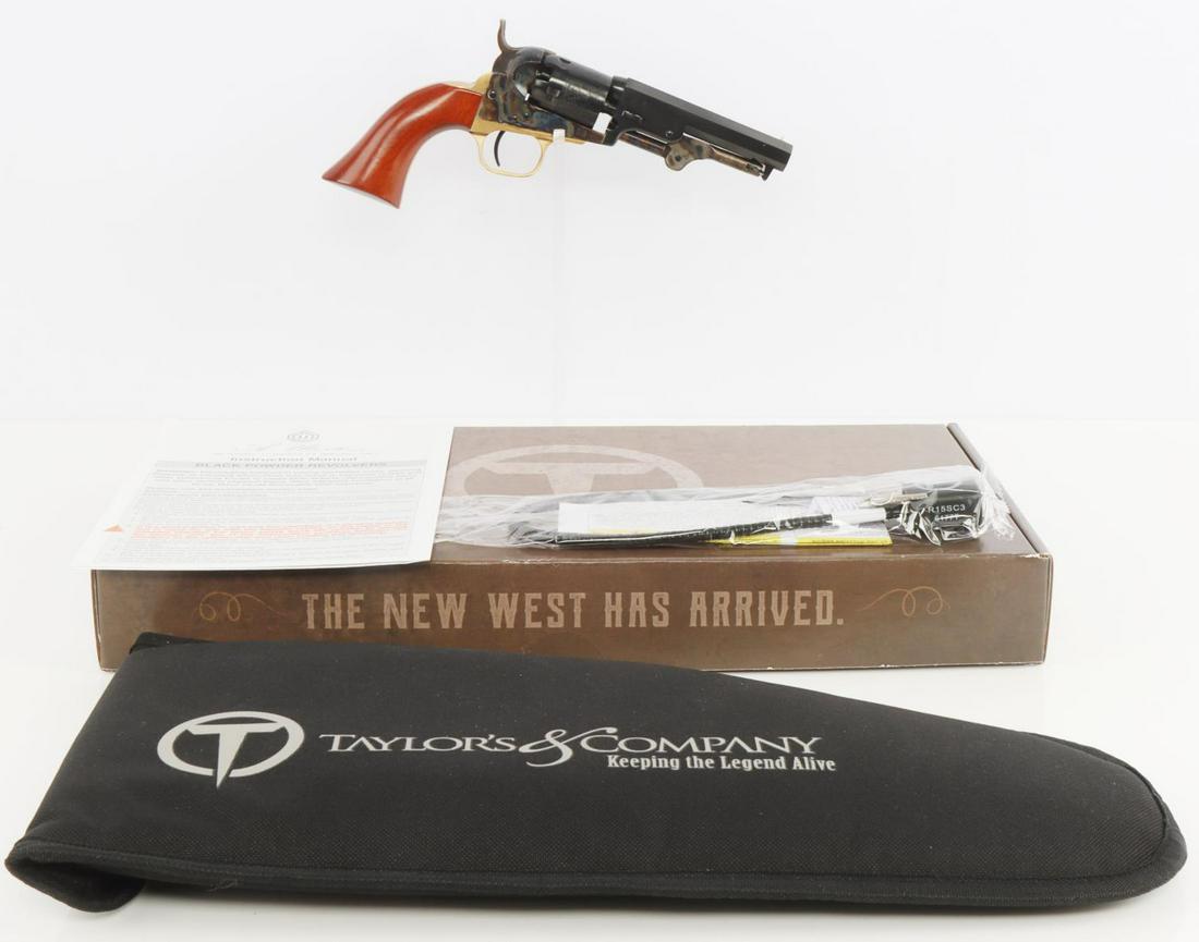 TAYLOR'S & CO .31 CAL 1849 POCKET REVOLVER: 4 inch barrel, appears minimally fired, if ever. Action very smooth. In mint condition. In original plastic, in original box with soft case and paperwork. Non-FFL. No international shipping. Know your