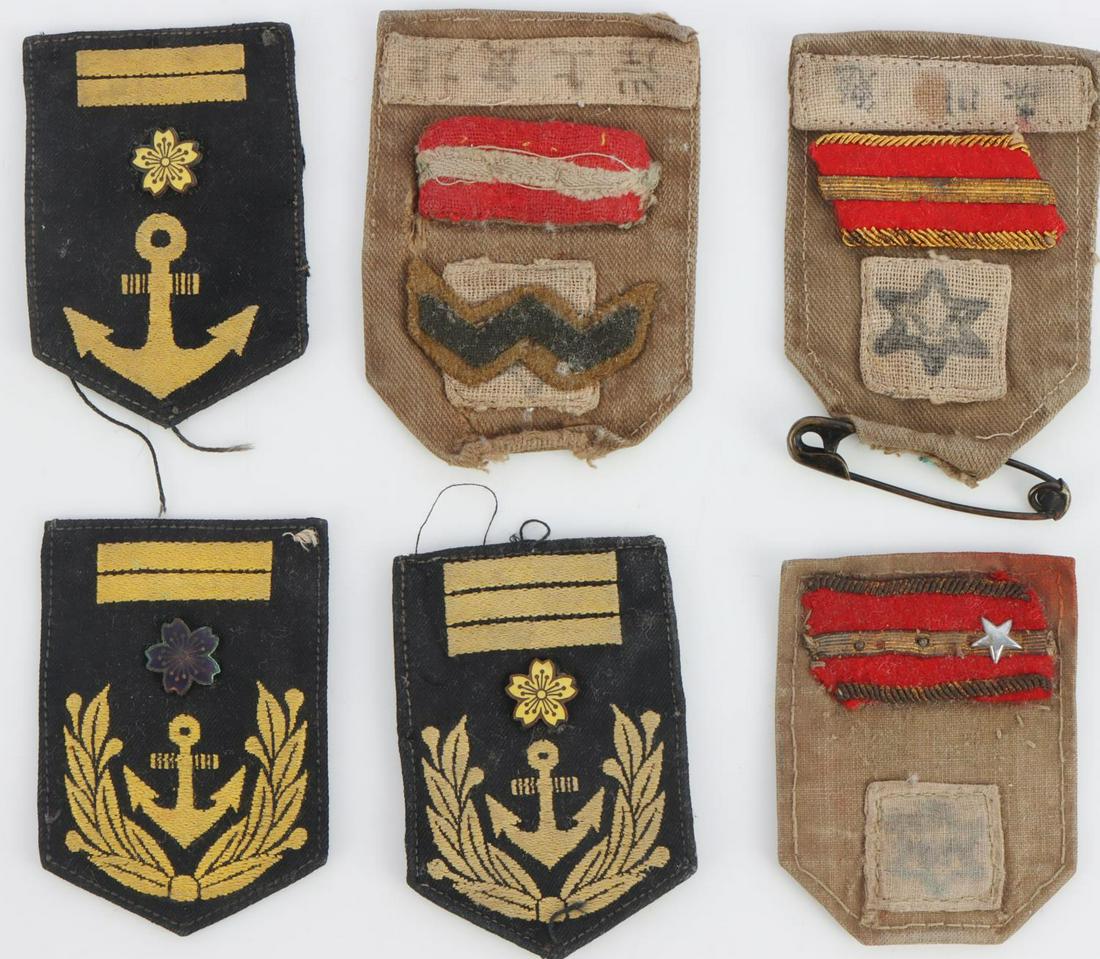 WWII JAPANESE NAVAL GROUND CREW CLOTH INSIGNIA: NCO cloth insignia with Cherry Blossom Sakura signifying Aviation ground crew, Officer insignia as well, very good original condition, and quite scarce.