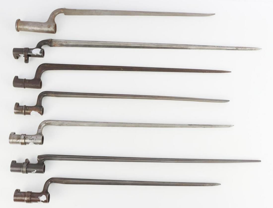 US & FOREIGN LARGE SOCKET BAYONET LOT: 7 antique socket bayonets, some marked "U.S." some with serial numbers, all old and in good condition.