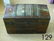 129: ANTIQUE HUMPBACK TRUNK EMBOSSED TIN OVER WOOD BRAS