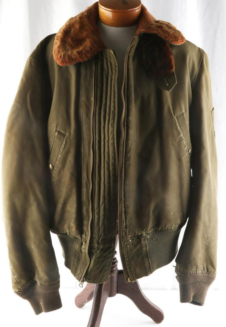 WWII ARMY AIR CORP B-15 BOMBER AIRCREW JACKET: Good zipper, good waist elastic, areas of heavy wear, good original example.