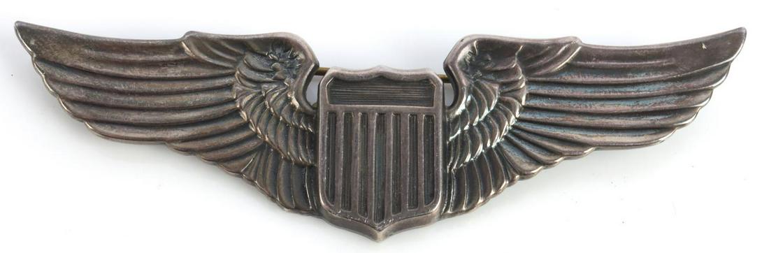 WWII STERLING OVERSIZE 3 1/4 INCH PILOT WINGS: Pin back, stamped sterling, no maker mark.