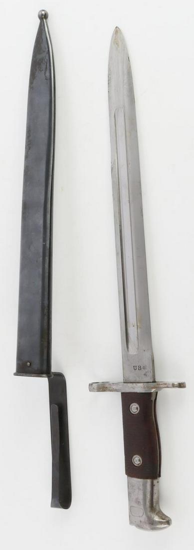US SPAN-AM WAR KRAG SWORD BAYONET W/ SCABBARD: Marked "US" on ricasso & "1903" on other side of ricasso. Wood handle and pommel in very good condition.