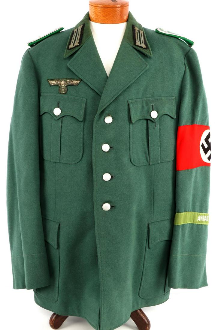WWII GERMAN THIRD REICH POLICE UNIFORM: Tag in inside pocket translated to Provincial Procurement Office. Has been worn as there are sweat stains to the collar. We believe this is a war time or early post war tunic with added items. Small s