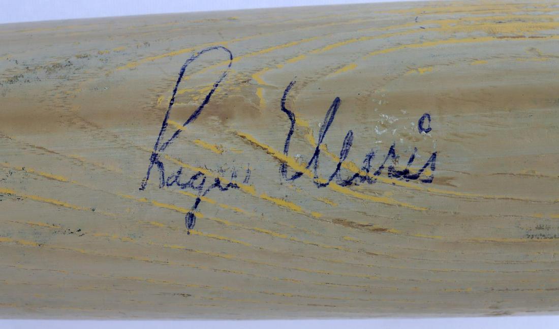 NY YANKEES ROGER MARIS AUTOGRAPHED BASEBALL BAT: Baseball bat autographed by New York Yankee, 2x MVP and 3x World Series Champion, Roger Maris. Signed in blue ink. Very clear signature. Matches other bat signed samples. Included with COA from Stacks