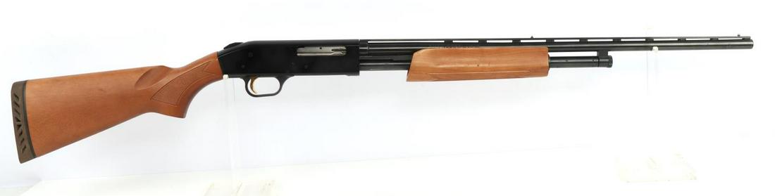 MOSSBERG MODEL 500 .410 PUMP SHOTGUN: Blued finish. .410 bore. 24 inch vented barrel with full choke. Checkered wood stock. Fixed bead sights. Clear bore. Rubber butt pad. No international shipping. Please know your state's laws before bi