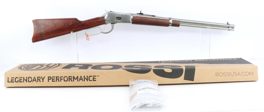 ROSSI R92 LEVER ACTION .357 MAGNUM RIFLE - NIB: New in box with manual. 20 inch barrel. 10 round capacity. Brazilian hardwood stock. Polished blued finish steel. Adjustable rear buckhorn sight. Clear bore. No international shipping. Please know you