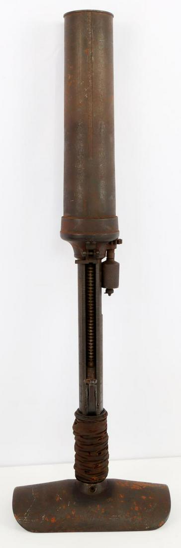 WWII JAPANESE EMPIRE TYPE 89 KNEE MORTAR DEMILLED: Small hole drilled in side with bolt sticking through and blocking tube. Tube/Barrel length is about 10 inches. Serial "11127" on base and on barrel. More Japanese markings and Nagoya arsenal marking 