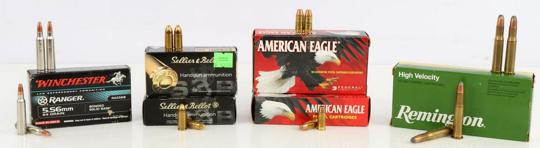 220 ROUNDS 9MM 147 & 124 GR 20 30-30 20 5.56: All boxed factory rounds. Lot includes: 100 rounds of Seller & Bellot 9mm 124 grain, Federal 9mm Luger 147 grain FMJ, 20 rounds of Remington 170 grain 30-30, and 20 rounds Winchester 5.56 64 grain.