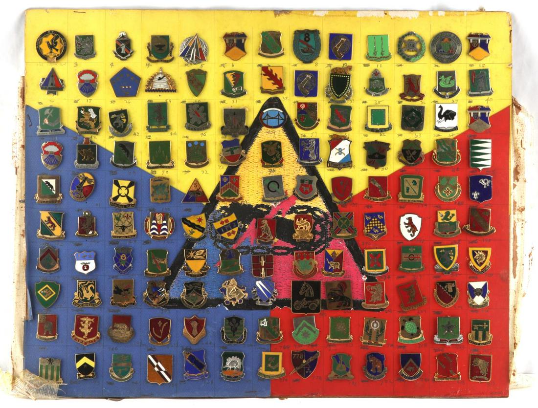 130 ARMORED CAVALRY WWII TO VIETNAM DUI BADGE LOT: All Distinctive Unit Insignia singles, no pairs. Some quite scarce issues and can easily be removed from board to reduce shipping cost per winning bidder's request.