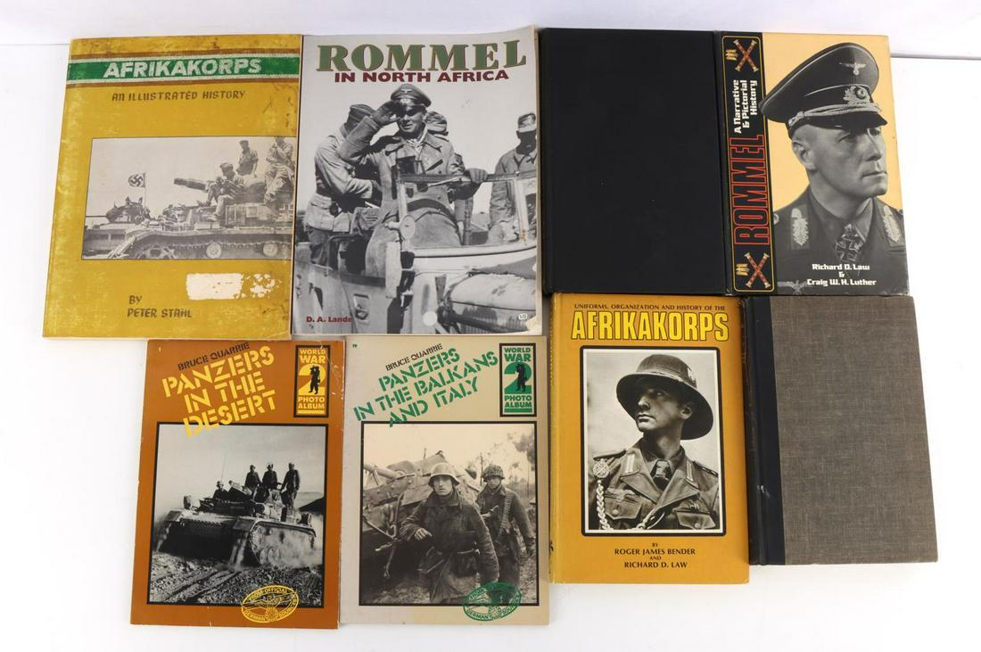 8 BOOKS ON WWII ROMMEL PANZERS & AFRIKA KORPS: All books in good condition. Good value.