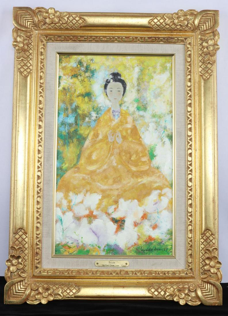 VU CAO DAM DIVINITE ORIGINAL OIL PAINTING: Vu Cao Dam (1908-2000) Vietnamese oil painting on canvas. Divinite, dated '67. Wally Findlay Galleries label on reverse side. Vu Cao Dam exhibited at the Salon des Independants, the Salon des Tuilerie