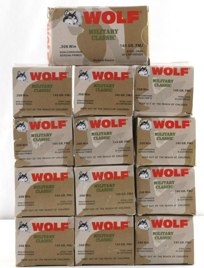 260 ROUNDS OF 308 WINCHESTER WOLF AMMO 145 GR: New in box.