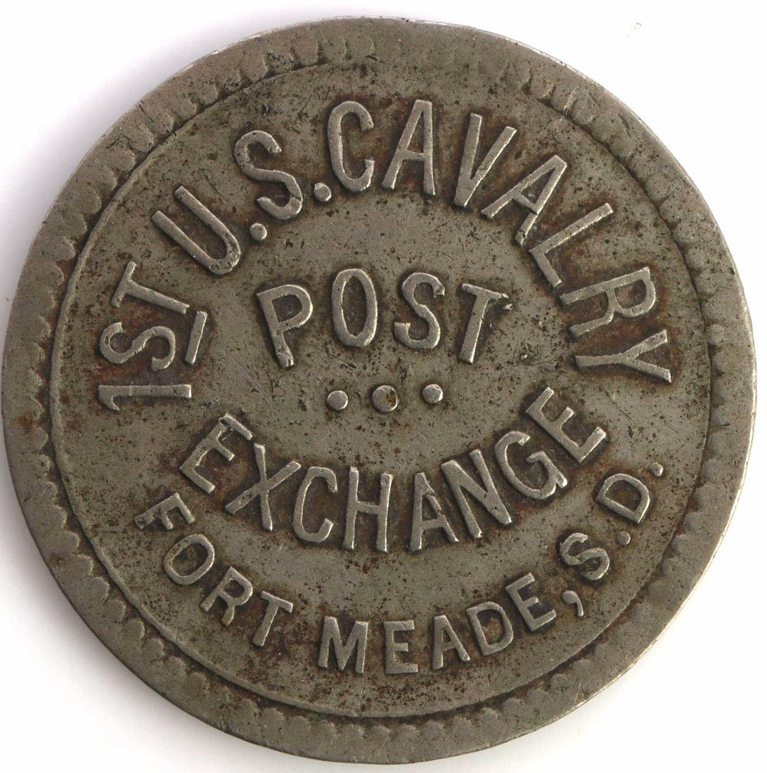 1ST U.S. CAVALRY POST EXCHANGE FT MEADE TOKEN: Reverse states "Good for .25 cents." Aluminum made and measures 31mm.