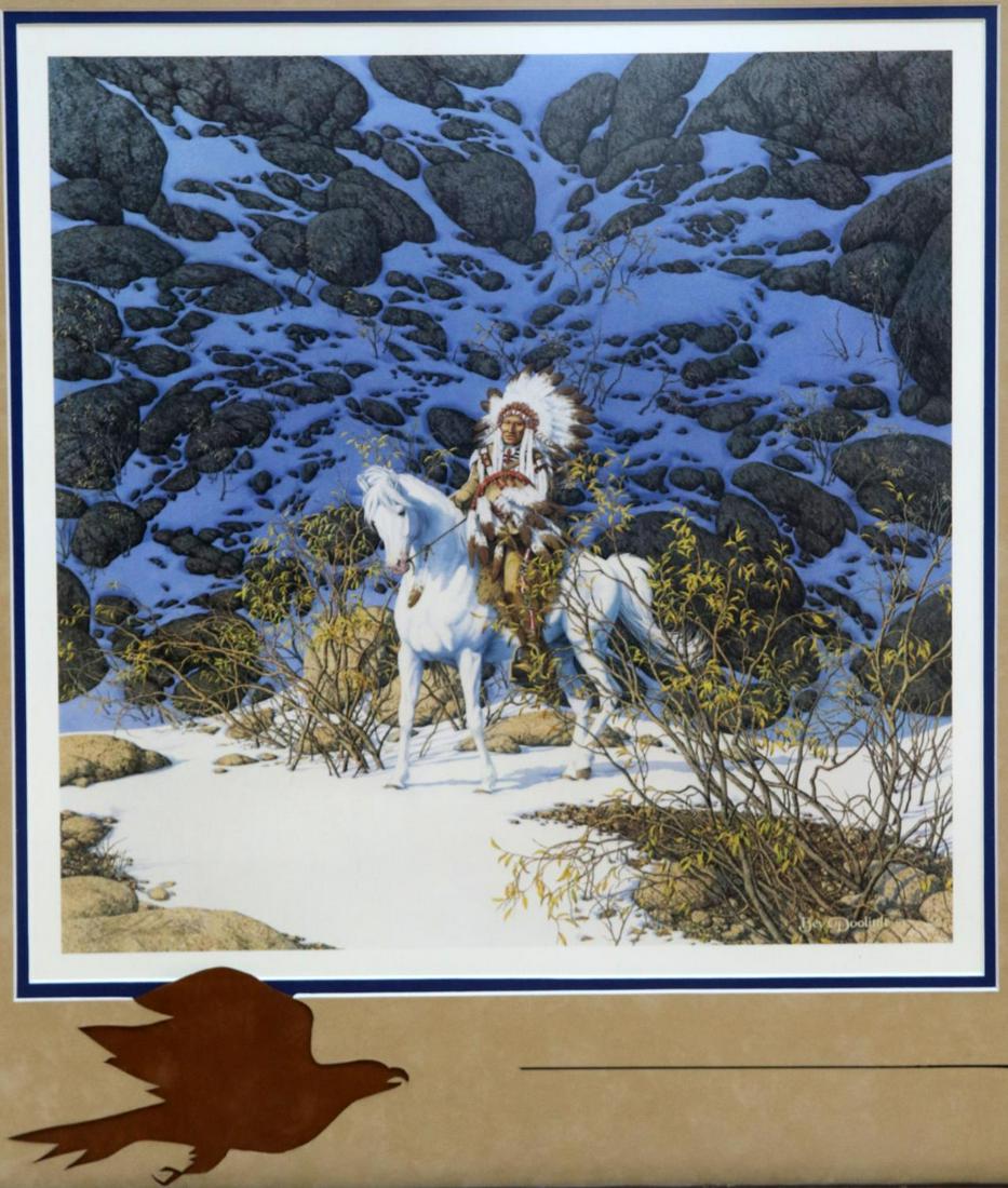 BEV DOOLITTLE LITHOGRAPH EAGLE HEART: Bev Doolittle (b. 1947) American. Watercolor with camoflage technique (hidden images within total composition). She creates paintings of the American West that feature themes of Native American life,