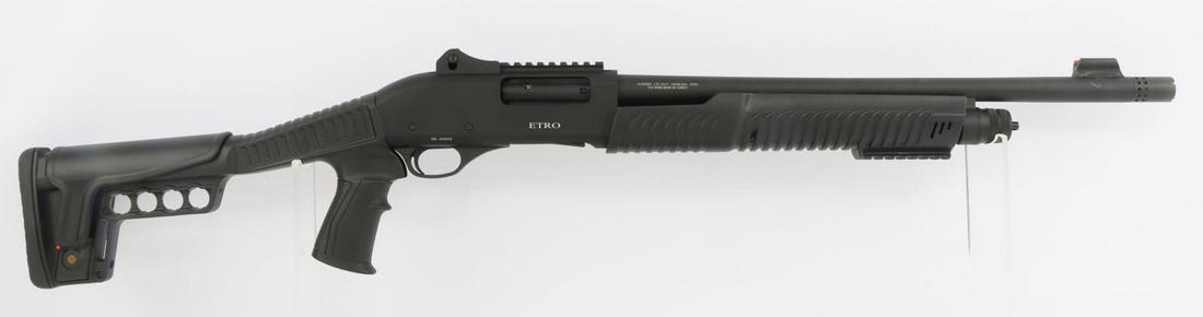 ATA ARMS ETRO TACTICAL 12 GAUGE PUMP SHOTGUN: ATA Arms ETRO Tactical 12 gauge pump action shotgun. Bright and clear bore. 18 inch barrel. Barrel marked maker and caliber. Receiver serial numbered. Black steel and polymer with textured pistol grip