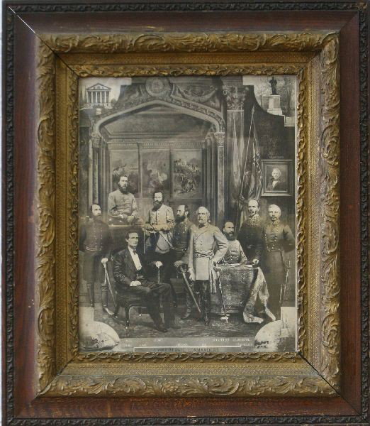 PHOTOMONTAGE BY NOTMAN PHOTO SOUTHERN COMMANDERS: Framed photomontage by Notman Photo Co., 1885. Southern commanders including Hood, Semmes, Davis, Stewart, Jackson, Lee, Forrest, Johnston, Beauregard. Frame measures 31.5 by 26 by 1.5 inches, photomo