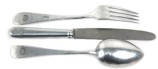 WWII GERMAN SS WEWELSBURG TRAINING SCHOOL CUTLERY: Set of cutlery from the SS WWII Training school located in Wewelsburg Castle, a specialized school where Himmler endorsed traditional lessons for Ranking SS members.