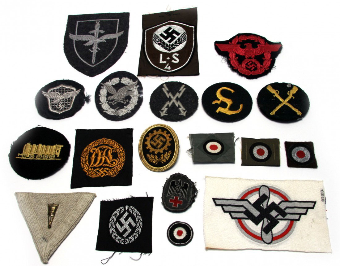 MIXED LOT OF WWII THIRD REICH PATCHES: Mixed lot of WWII third Reich patches. Including one RADwJ (reichsarbeitdienst der weiblichen Jugend) the female section of the Reich Labour service, one Gendarmerie (rural police), two NCO ordnance, 