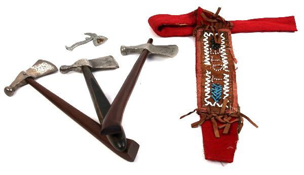 THEE TOTEM ORDER OF THE EAGLE CEREMONIAL TOMAHAWKS: Three T. O. T. E. ceremonial presentation tomahawks. Totem Order of The Eagle was a part of Improved Order of Red Men - a Patriotic Fraternity Chartered by Congress. One is presentation engraved, and 