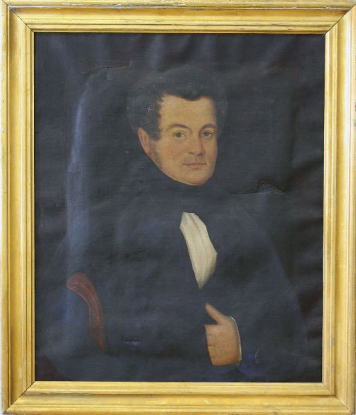 LARGE FRAMED 18TH CENTURY PORTRAIT JOHN FAWKES: Large framed 18th century oil on canvas portrait of John Fawkes from Newark, New Jersey (possibly a relation of Guy Fawkes' according to provenance). Comes with written provenance letter. Frame measur