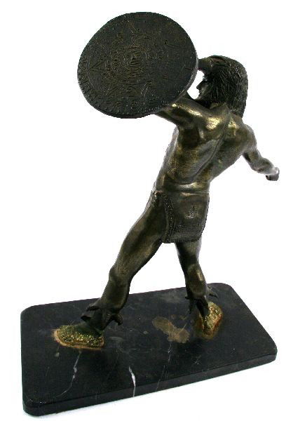 AZTEC EAGLE WARRIOR BRONZE STATUE SCULPTURE - 3