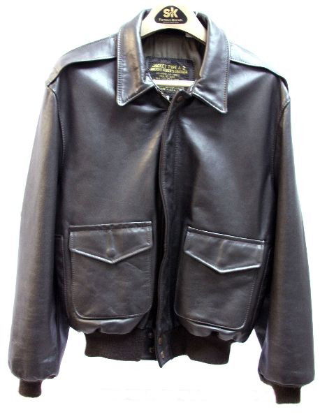 LEATHER TYPE A-2 ARMY AIR FORCE FLYERS JACKET: Leather Type A-2 U.S. Army Air Force 1958 style modern reproduction in a size large. Excellent wearable condition.
