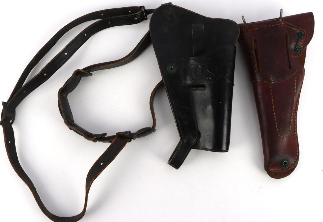 1942 JOSEPH MOSSER 1911 HOLSTER & BUCHEIMER PILOT: Includes a 1942 dated Joseph P. Mosser and a Bucheimer Pilot holster. Both in very good original condition.