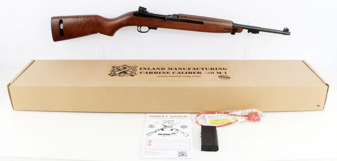 INLAND MANUFACTURING M1-M1A1 CALIBER .30 CARBINE: New in box including one magazine, owners manual and a lock. FFL required for transfer. No international shipping. Know your state laws before bidding. Caliber: .30 m1 Serial #: 9008566