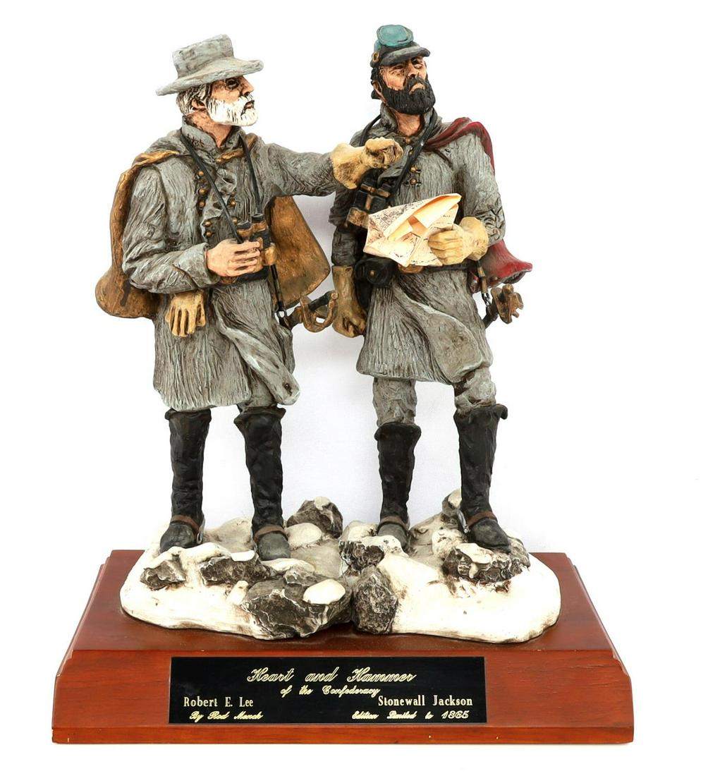 ROBERT E. LEE STONEWALL JACKSON CONFEDERACY MODEL: "Heart and Hammer of the Confederacy" sculpture signed by Rod Mench. Limited edition 242/1865. Sculpture of Confederate Generals Robert E. Lee and Stonewall Jackson. Includes seal of authenticity on u