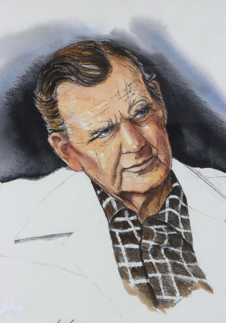 PAUL BEAR BRYANT PAINTING SIGNED BY ERNIE PATTON: A portrait painting of Alabama Crimson Tide Coach Paul "Bear" Bryant (also signed by him) by Ernie Patton, signed twice. Dated 12/18/82. Painting size approx. 23 1/2 inches by 17 1/2 inches, with fram