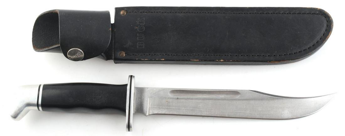 1970'S BUCK KNIFE 120 GENERAL FIXED BLADE & SHEATH: Good condition with light service wear on blade. Matching sheath also present marked "120."