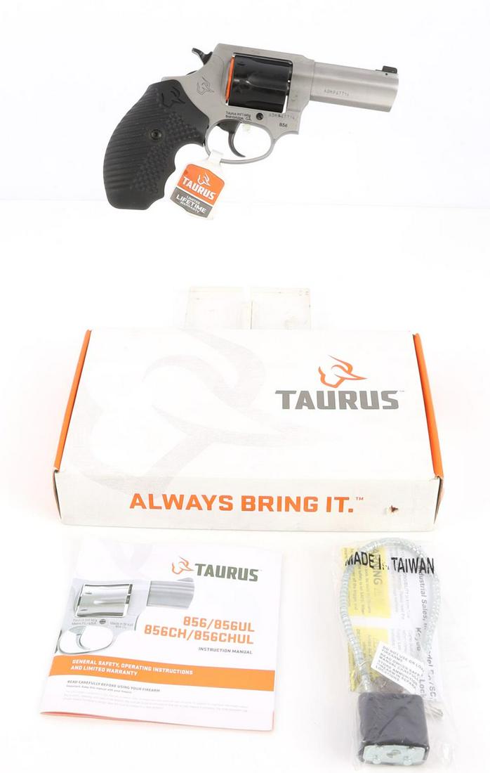 TAURUS DEFENDER 856 .38 SPECIAL 3" BARREL REVOLVER: New in box including lock and owners manual. FFL required for transfer. No international shipping. Know your state laws before bidding. Caliber: .38 Special Serial #: ADM967714 This lot has a reserve.