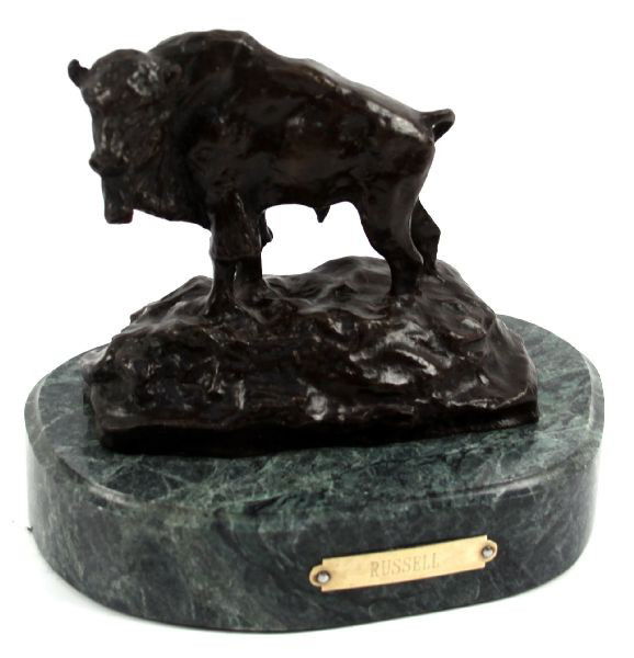 C M RUSSELL BRONZE BUFFALO SCULPTURE