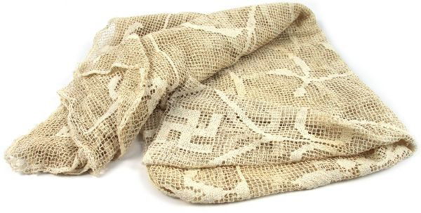 GOOD LUCK SWASTIKA ANTIQUE MESH TABLE CLOTH: Antique circa 1920's mesh cotton Good Luck Swastika table cloth. Measures 73 by 54 inches. Some light staining and a rust spot, overall good condition.