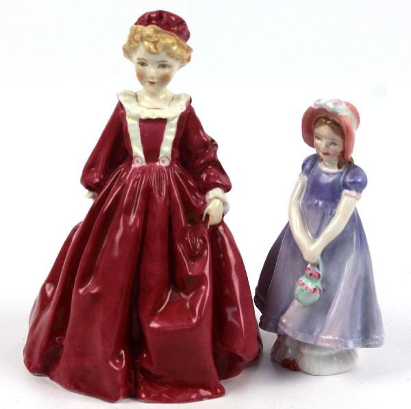 ROYAL WORCHESTER AND ROYAL DOULTON FIGURINES: Royal Worcester "Grandmothers' Dress" figurine England Bone China numbered 3081, measures 6.5 inches tall and Royal Dolton "Ivy" figurine measuring 5 inches tall. Both in very good condition.