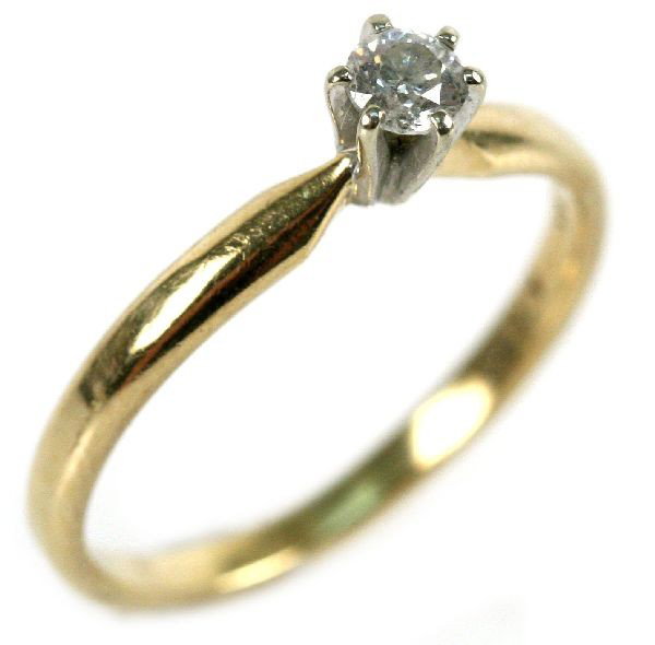 14K YELLOW GOLD DIAMOND ENGAGEMENT RING .2 CTW: Ladies, size 8, 14K yellow gold diamond solitaire, features round brilliant cut diamond in six prong setting, approx 0.2 cts. Size: 8 Weight: 2.2 g Condition: Very good