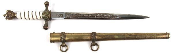 WWII GERMAN NAVAL DAGGER WKC: WKC blade WWII German Naval Dagger. Some chrome loss to blade, deemed spurious, but well crafted.