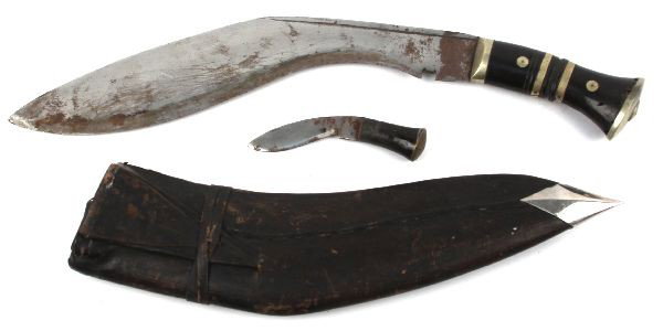 20TH CENTURY NEPALESE GURKAH KUKRI: 20th century Nepalese Gurkah kukri knife, with karda tool. Some rust, and missing chakmak tool.