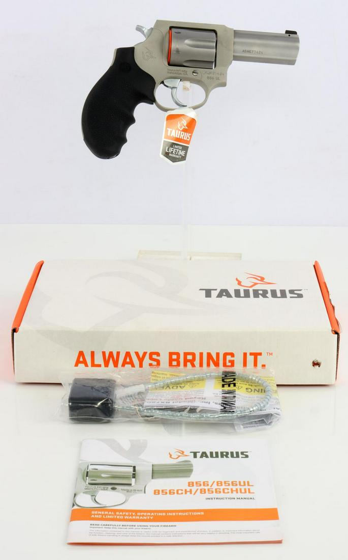TAURUS 856 UL .38 SPECIAL ULTRA LIGHT REVOLVER NIB: New in box. 2 inch barrel. Matte finish. Fixed combat sights. Smooth combat trigger. Checkered hammer. Recoil absorbing rubber grips. Includes gun lock and manual. No international shipping. Requires 