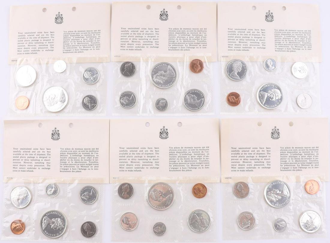 6 1967 CANADA SILVER PROOF LIKE COIN SET LOT: All as issued by the Canadian mint